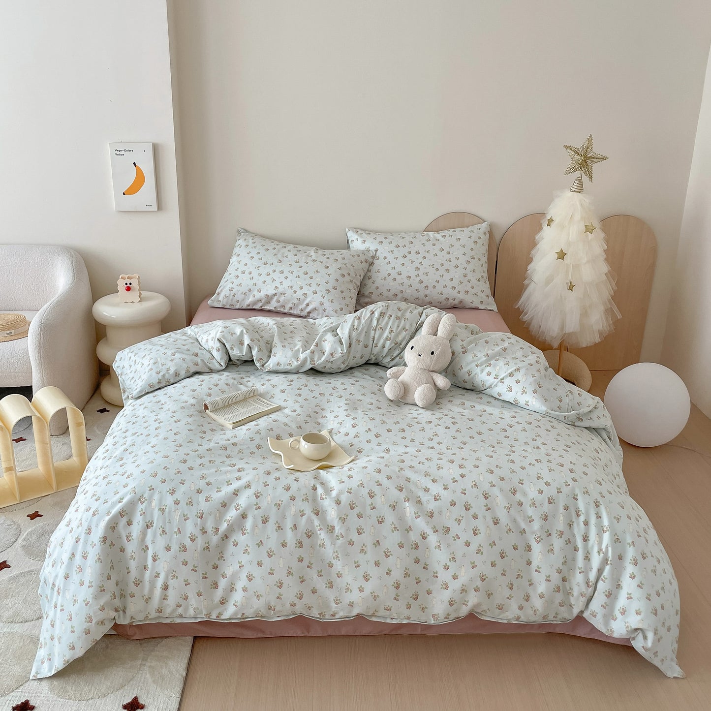 40S Pure Cotton Reversible 4-Piece Bedding Set Cherry blossoms
