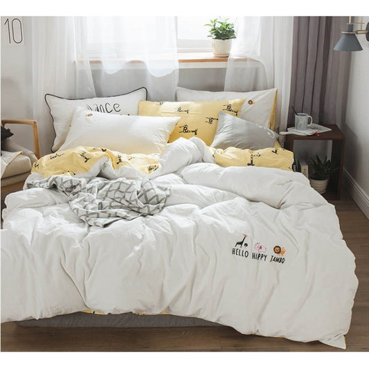 Water-washed Cotton Embroidered Bedding Set in 4 Cute Giraffe