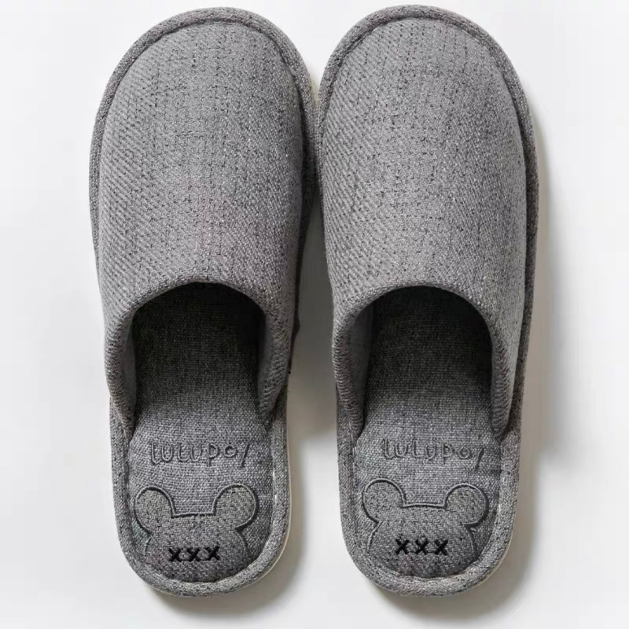 Four Seasons Comfortable Linen Slippers Mickey Head Grey