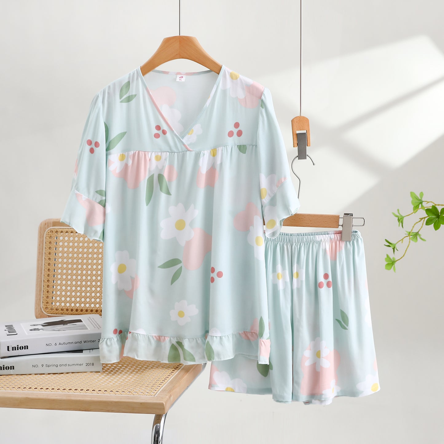 Thin Cotton Summer Short Sleeve Pajama Set Fresh and Comfortable - Green