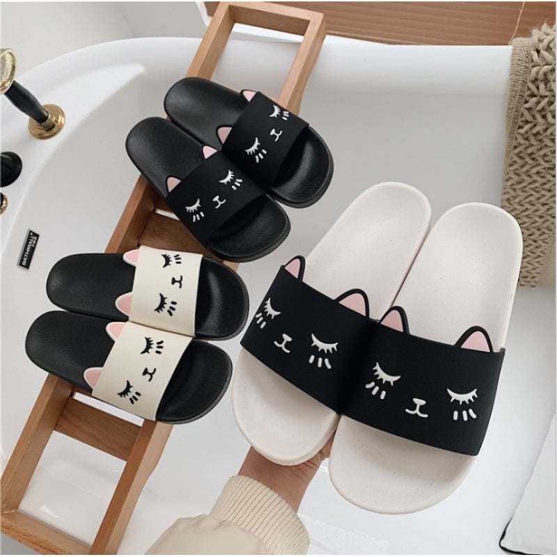 Waterproof Super Soft Slippers Cute Cat White and Black