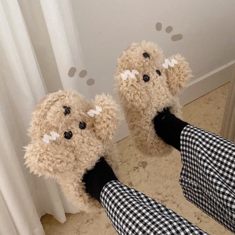 Winter Fluffy and Cute Warm Slippers Big Eared Dog