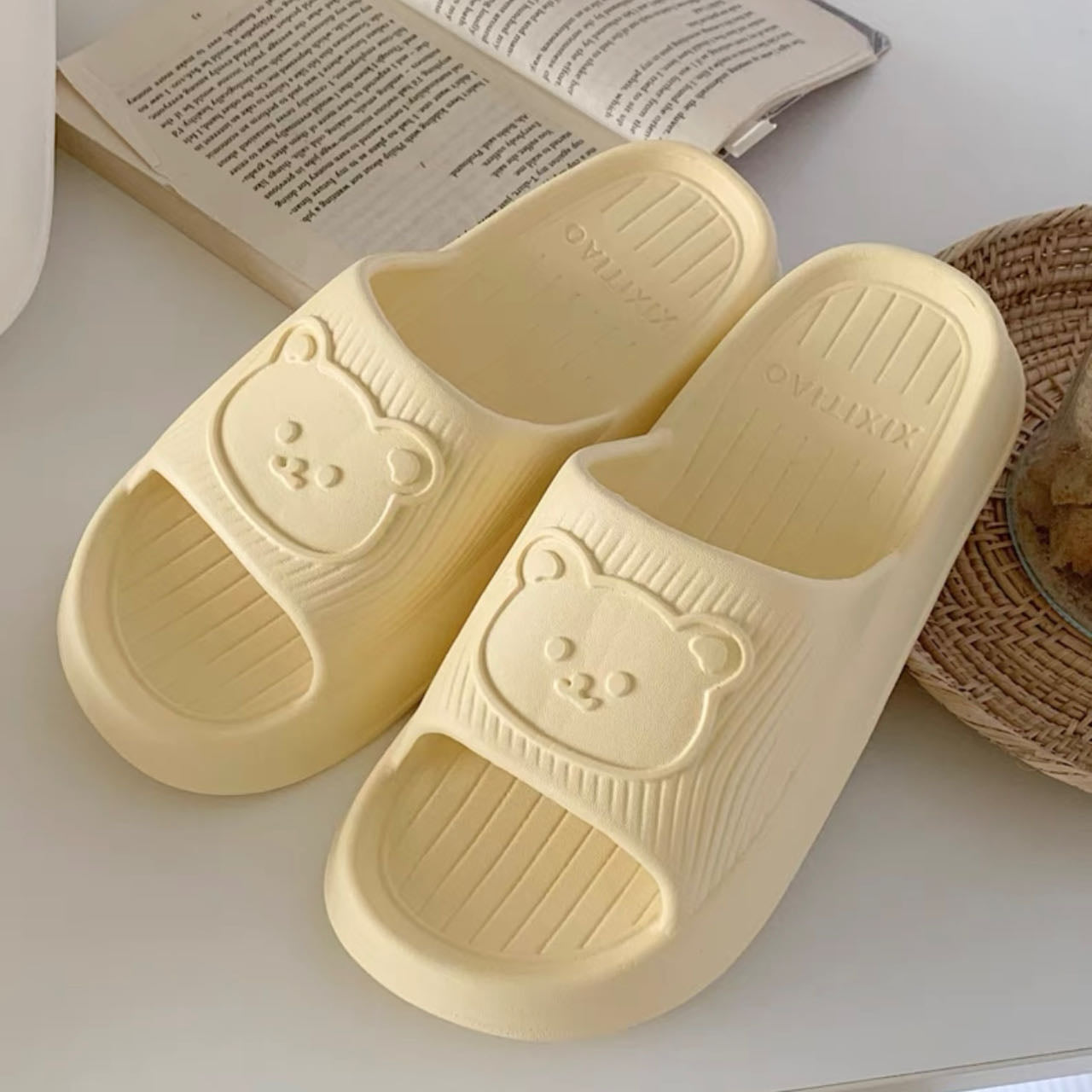 Waterproof Super Soft Bath Slippers Bear Creamy Yellow