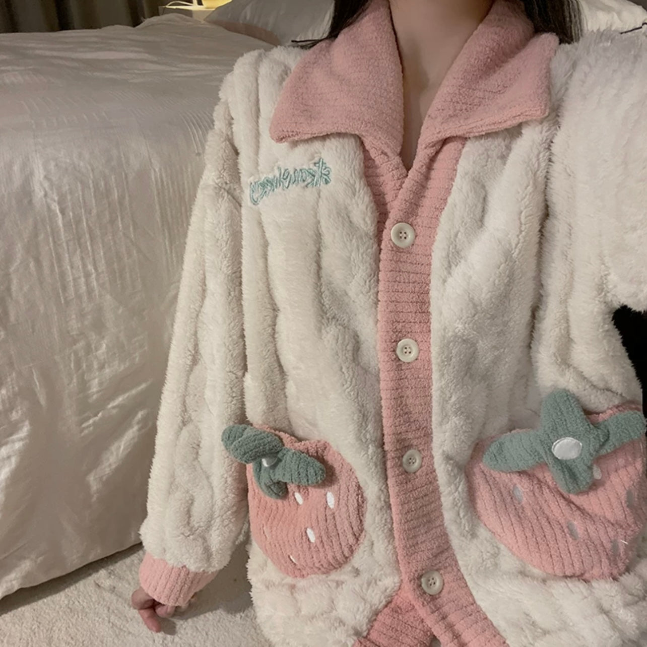 Coral Fleece Super Comfy Homewear Set Strawberry