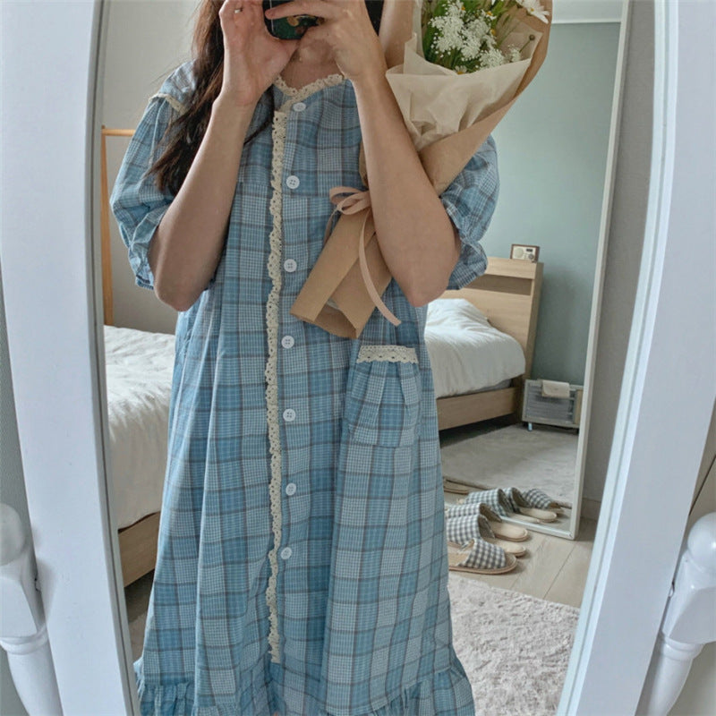 Cotton And Linen Plaid Couple Pajamas