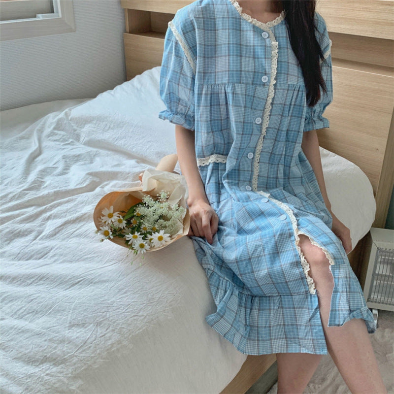 Cotton And Linen Plaid Couple Pajamas