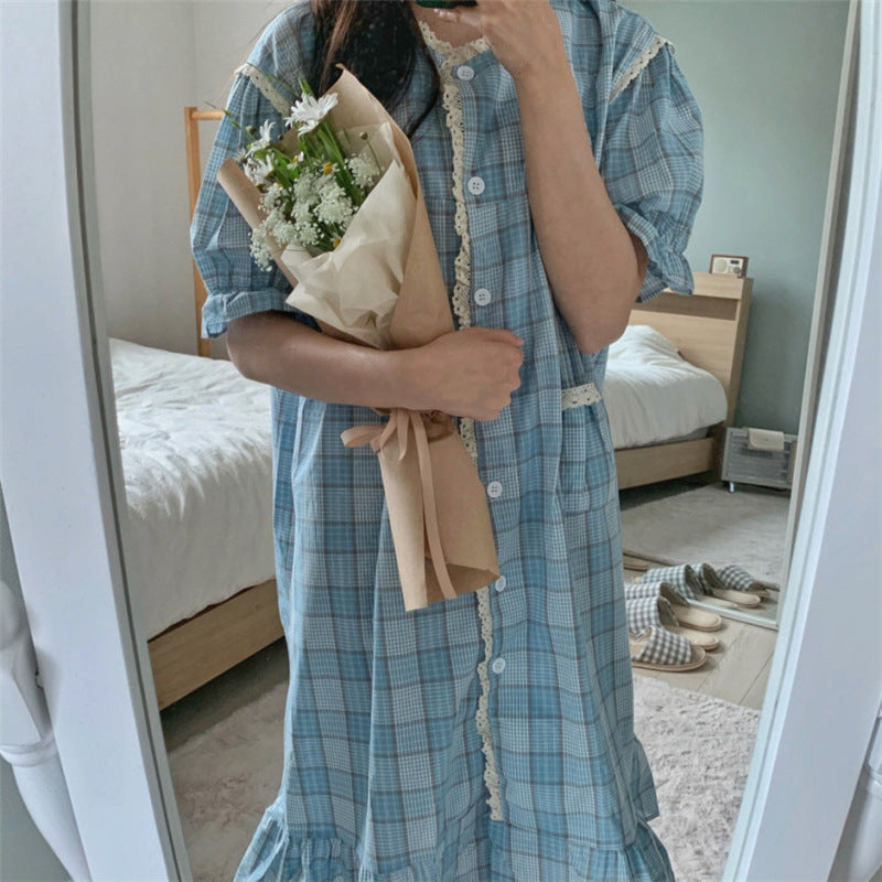 Cotton And Linen Plaid Couple Pajamas