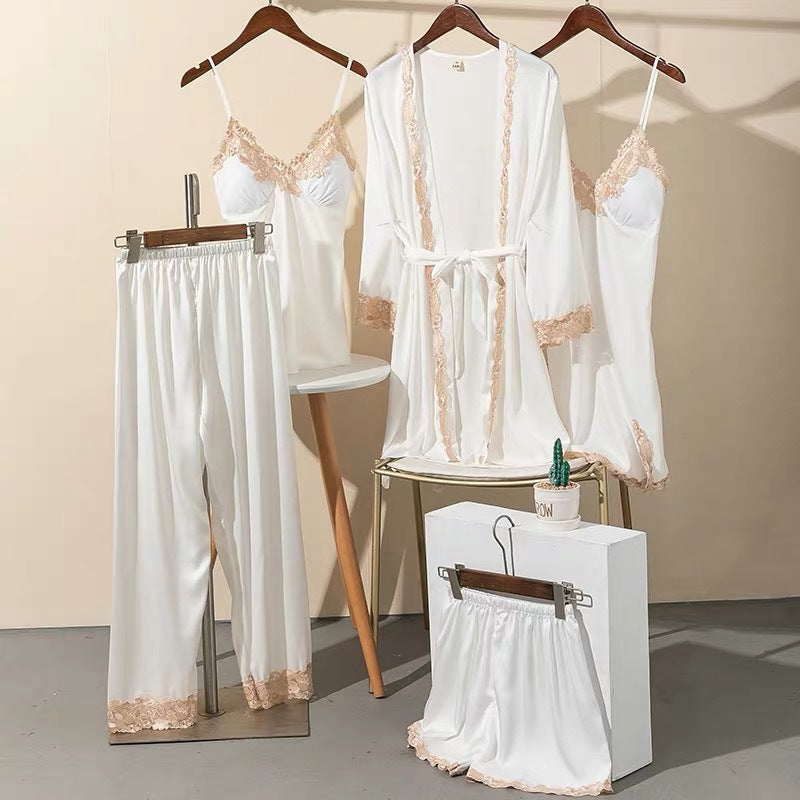 Five-Piece Lace Home Pajamas Set With Chest Pad