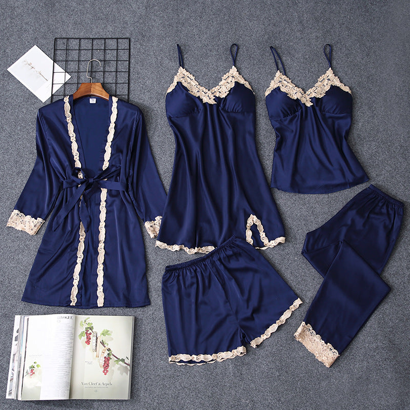 Five-Piece Lace Home Pajamas Set With Chest Pad