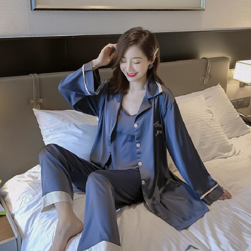 Simple Style Four Piece Ice Silk Pajamas