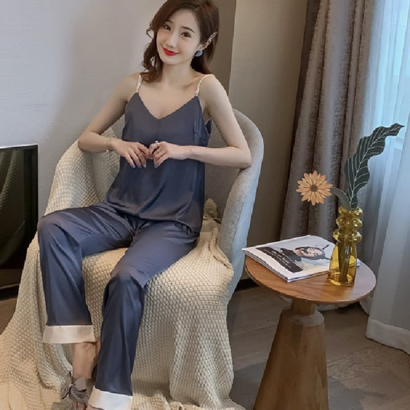 Simple Style Four Piece Ice Silk Pajamas