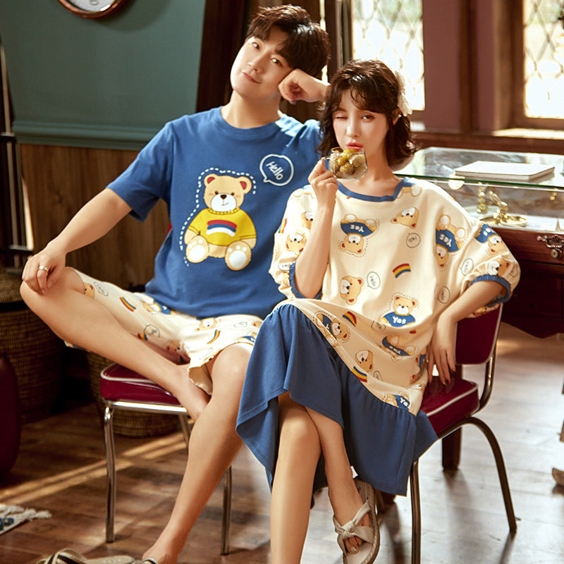 Hello Bear Couple Pajamas Summer Cotton