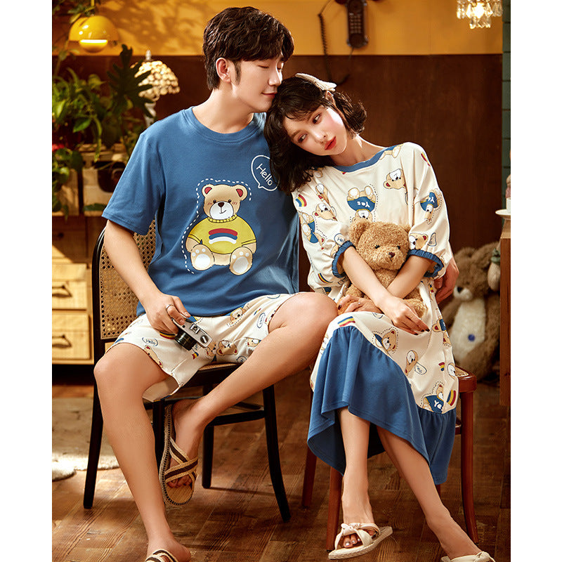 Hello Bear Couple Pajamas Summer Cotton