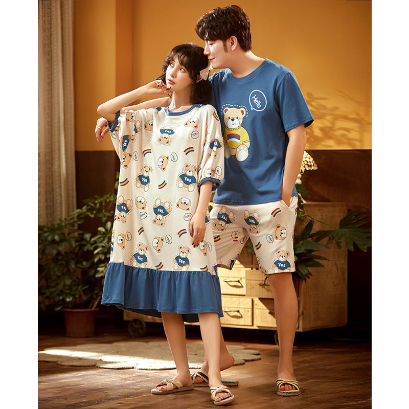 Hello Bear Couple Pajamas Summer Cotton