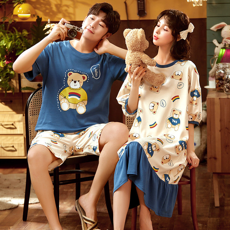 Hello Bear Couple Pajamas Summer Cotton