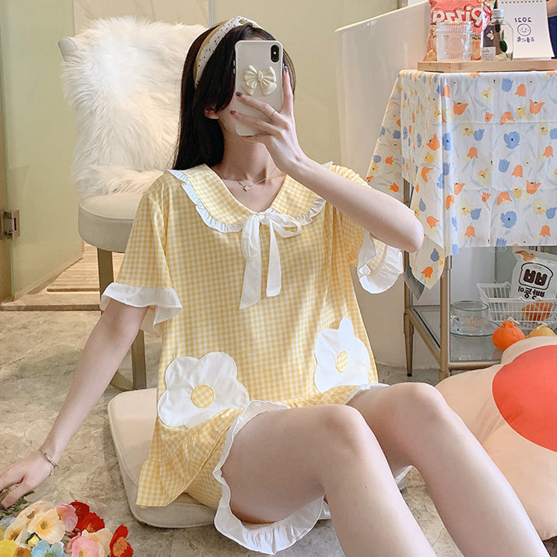 Cotton Plaid Pajamas Home Clothes