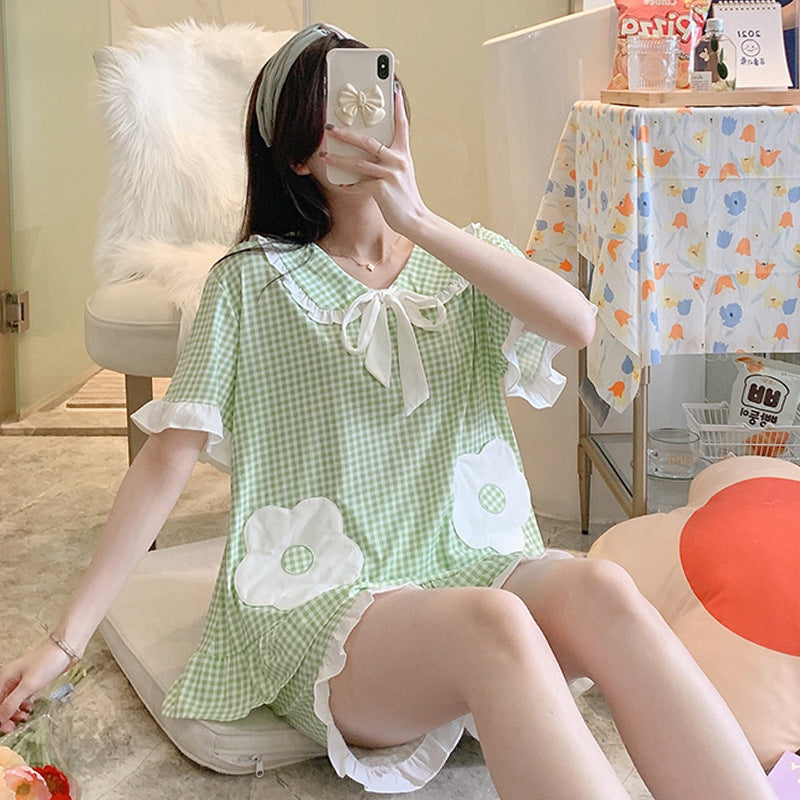 Cotton Plaid Pajamas Home Clothes