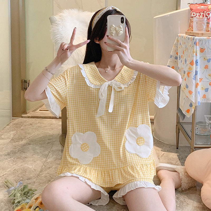 Cotton Plaid Pajamas Home Clothes