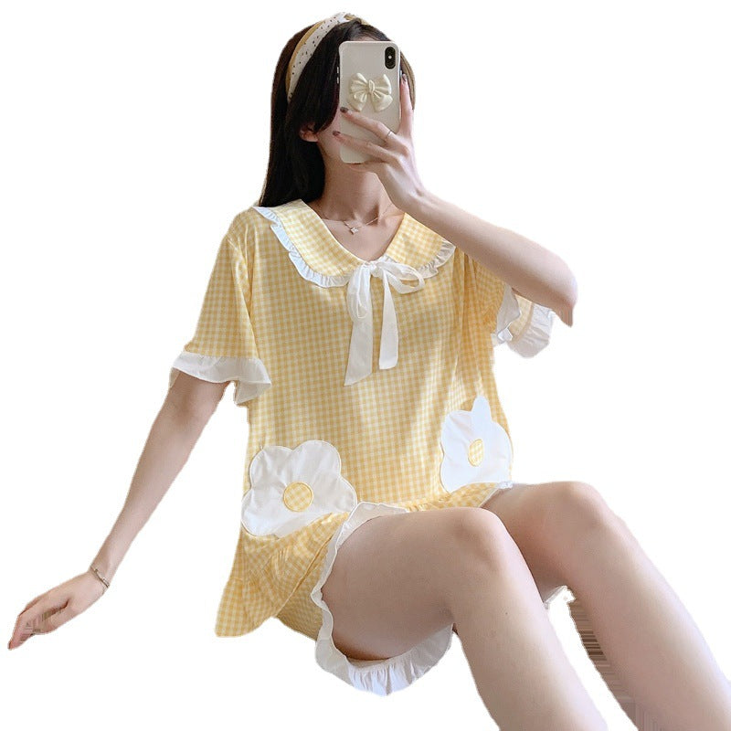 Cotton Plaid Pajamas Home Clothes