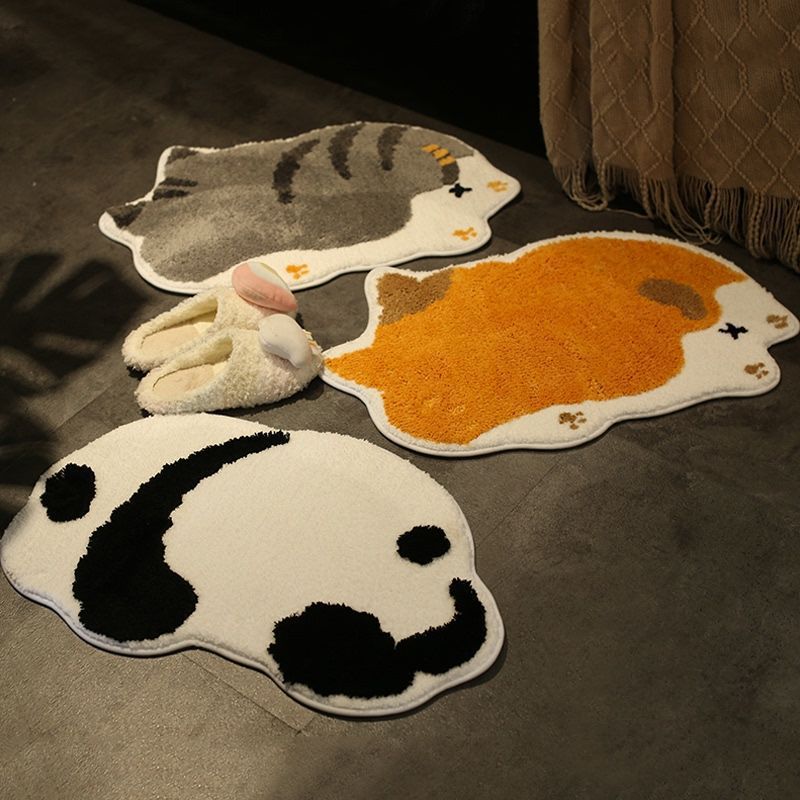 Faux Lambswool Bathroom Absorbent Nonslip Rug Orange Tabby Cat