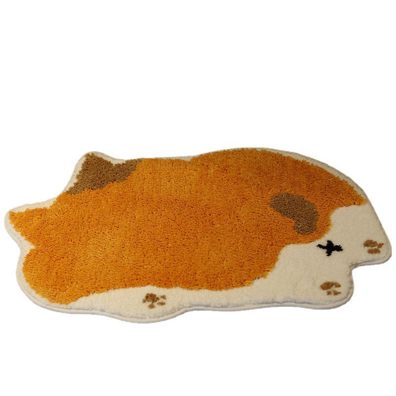 Faux Lambswool Bathroom Absorbent Nonslip Rug Orange Tabby Cat