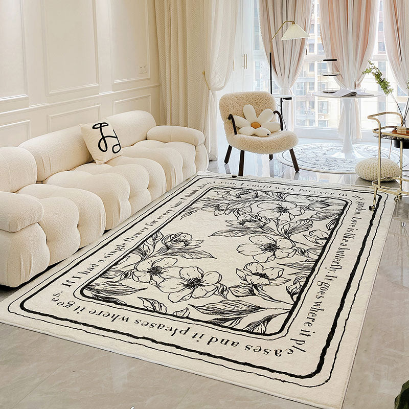 Retro Modern Living Room Rug Black and White Garden