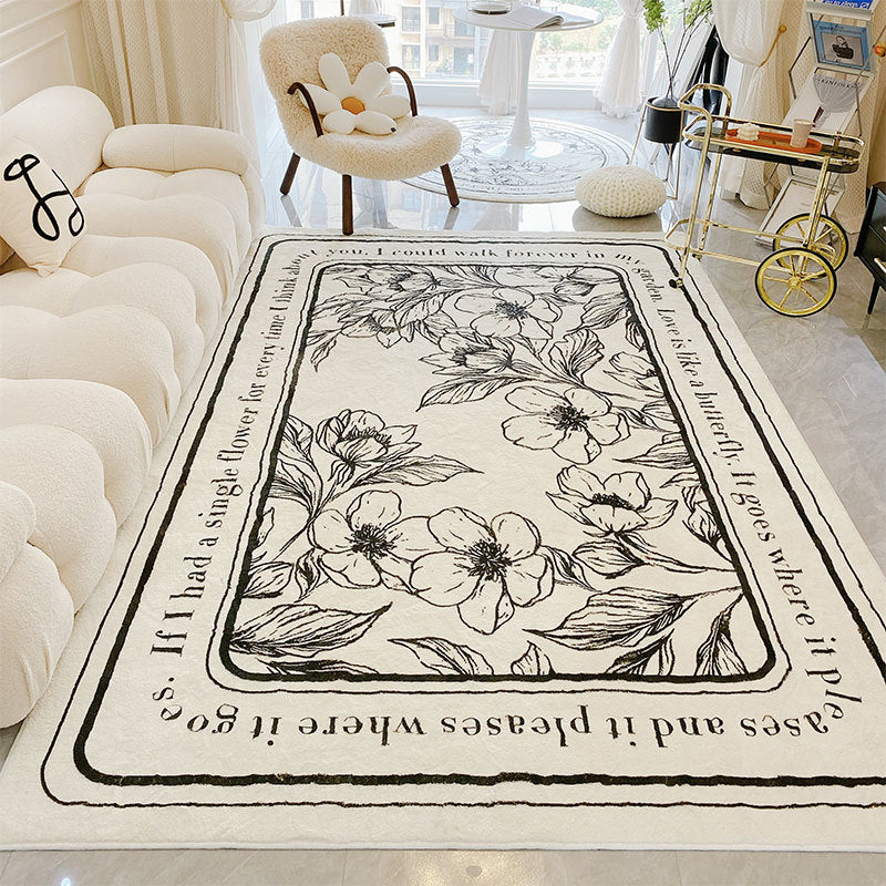 Retro Modern Living Room Rug Black and White Garden