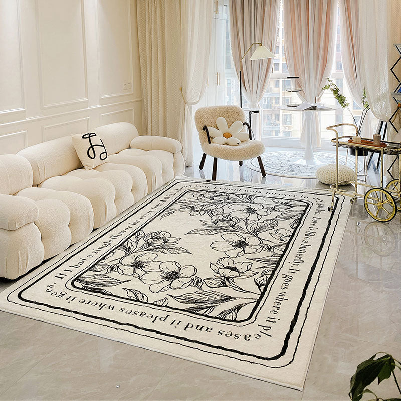 Retro Modern Living Room Rug Black and White Garden
