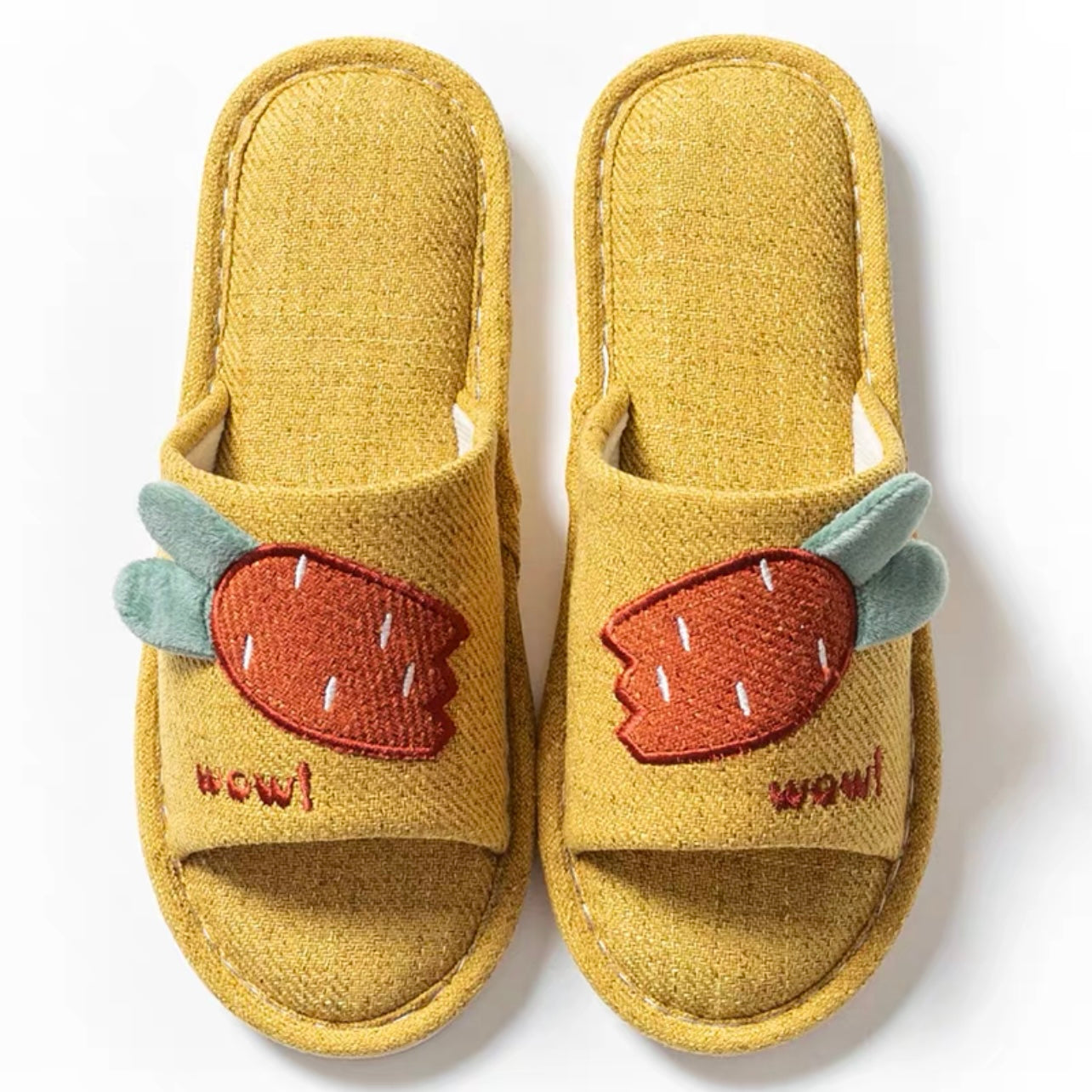 Four Seasons Comfortable Linen Slippers Open-mouthed Radish Yellow