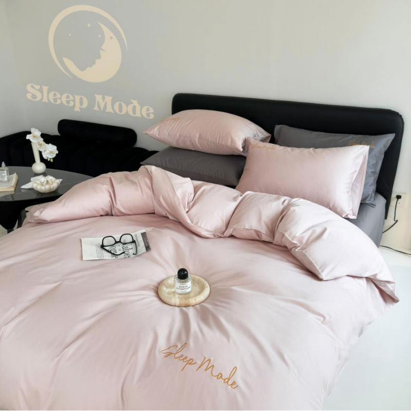 100s Long Staple Cotton Four Piece Bedding Set Cherry Blossom Dream Grey
