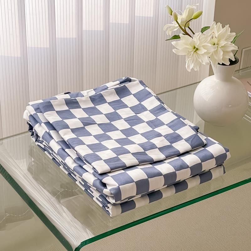 40s Pure Cotton Printed Cute Pillowcase Pair Dark Blue Plaid