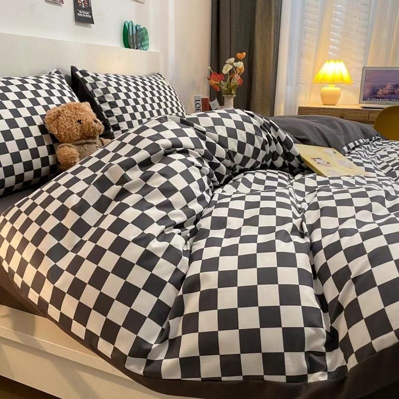 40S Pure Cotton Floral Double Sided Set in 3 Black Plaid