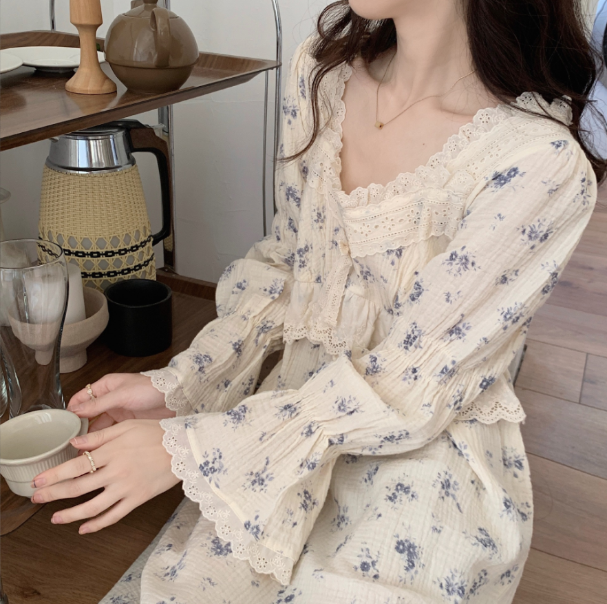 Baby Cotton Bubble Gauze Home Wear - Pastoral Style Lavender
