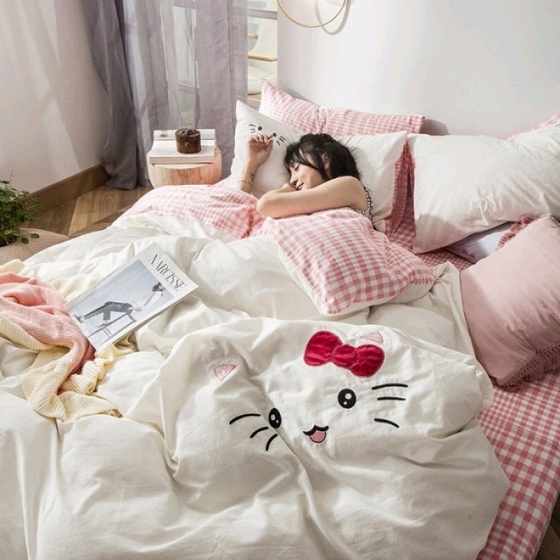 Water-washed Cotton Embroidered Fitted Sheet Set in 3 Angela