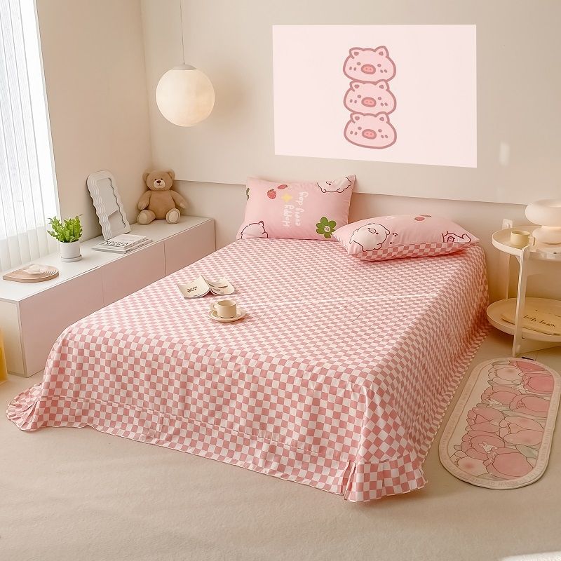 40s Pure Cotton Fitted Sheet 3 in 1 Bedding Sets Strawberry Pig