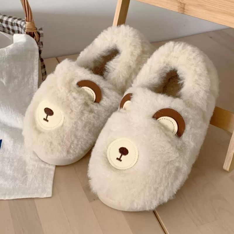 Winter Fluffy and Cute Warm Slippers Snow White Bear