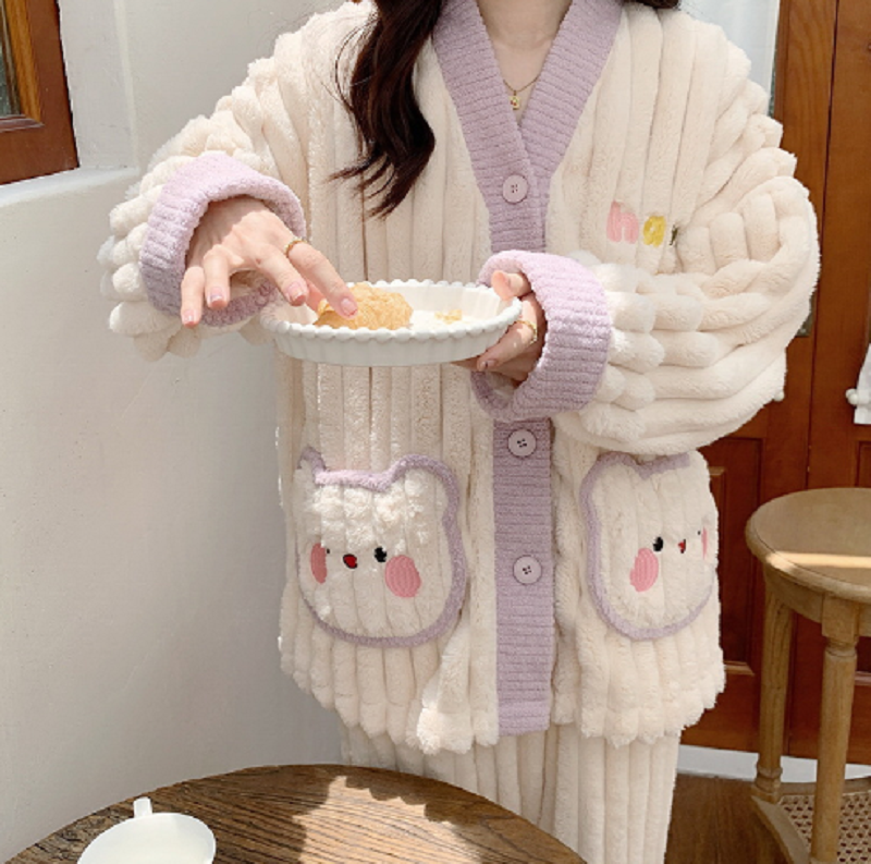 Coral Fleece Super Comfy Homewear Set Purple Bear