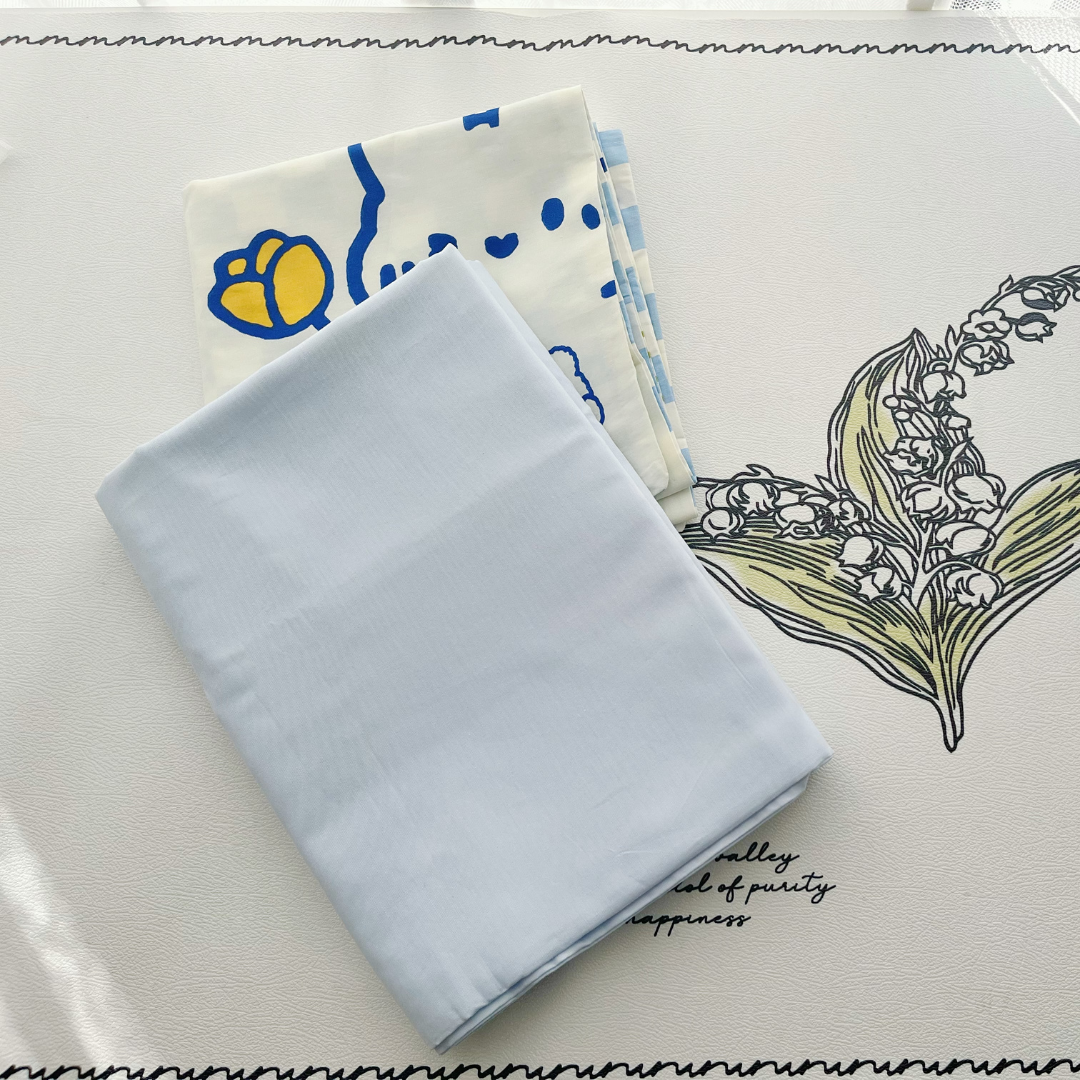 40s Long Staple Cotton Flat Sheet Set in 3 Cute Blue Bunny