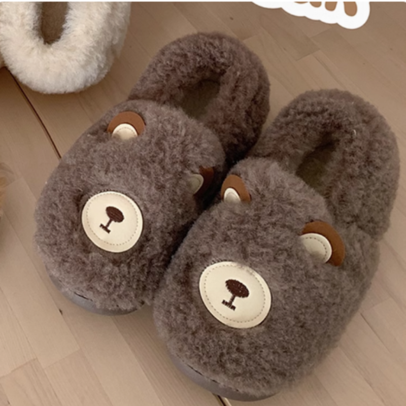 Winter Fluffy and Cute Warm Slippers Cute Brown Bear