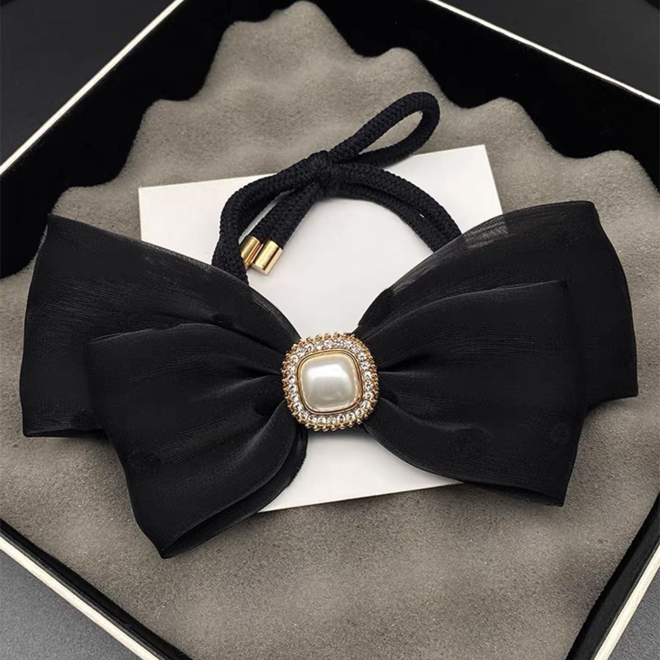 Pearl Button Bow Hair Tie