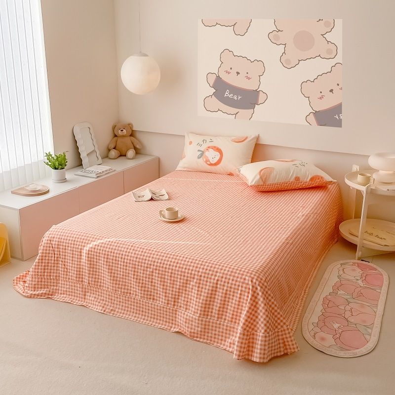 40s Pure Cotton Fitted Sheet 3 in 1 Bedding Sets Orange Rabbit