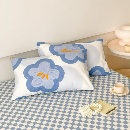 40s Pure Cotton Printed Cute Pillowcase Pair Blue Flower