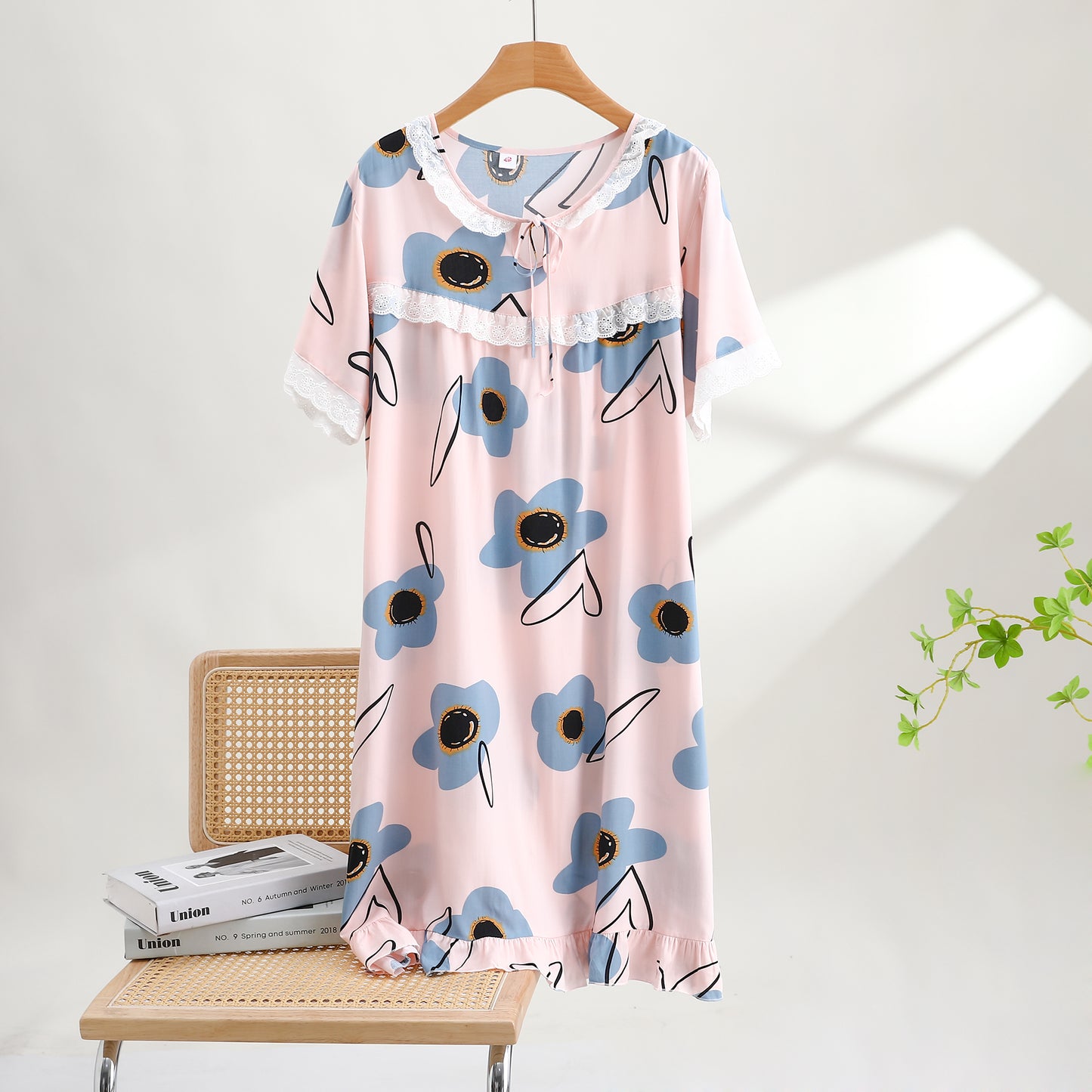 Thin Cotton Summer Nightgown - Cute Little Flowers-Pink