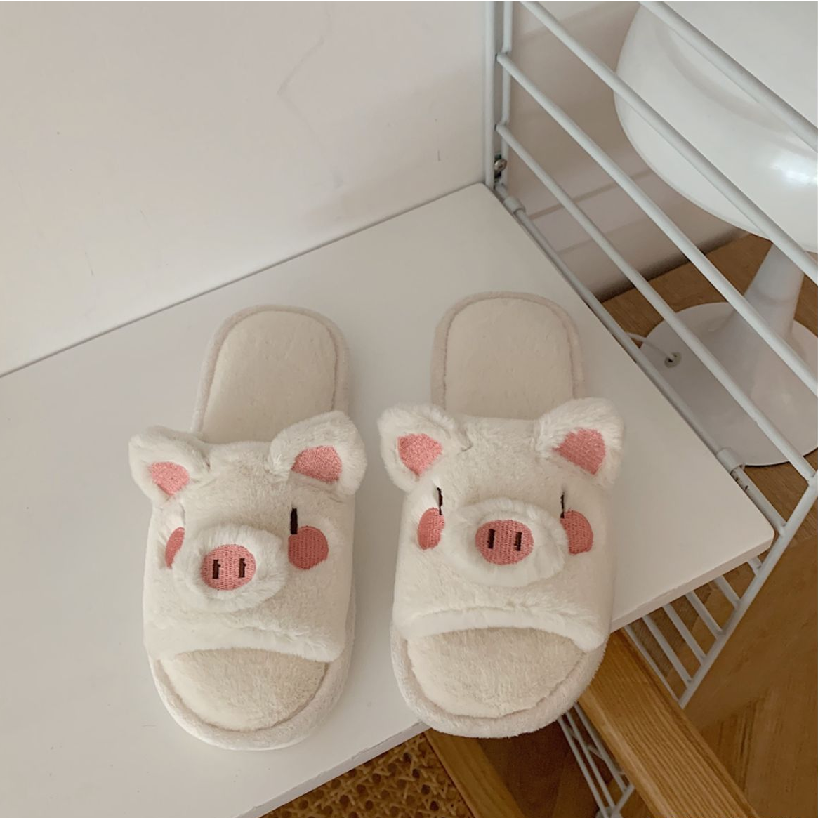 Winter Fluffy and Cute Warm Slippers Open-mouthed Piglet White