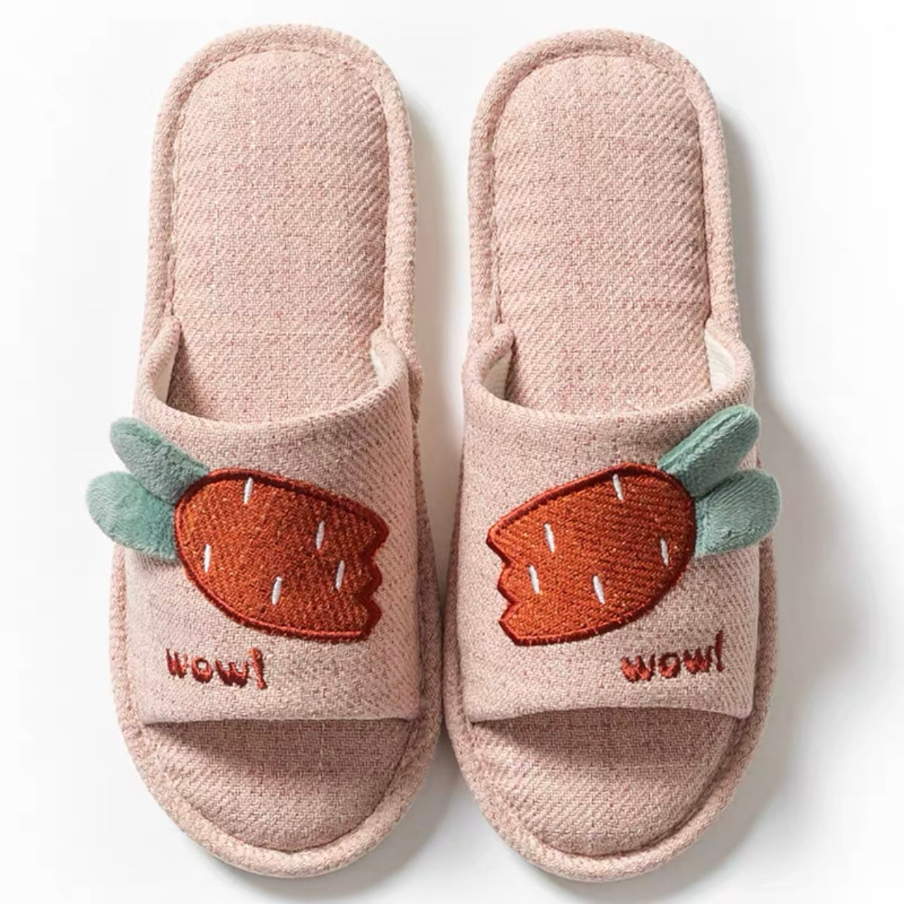 Four Seasons Comfortable Linen Slippers Open-mouthed Radish Pink