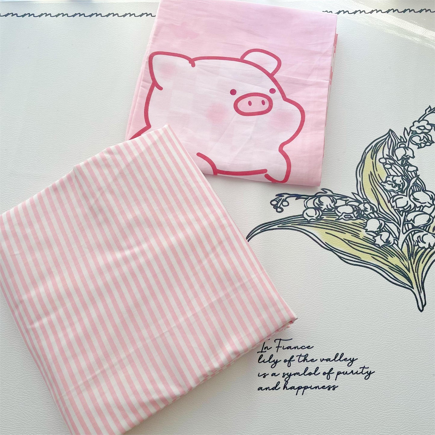 40s Pure Cotton Fitted Sheet Set in 3 Striped Pig