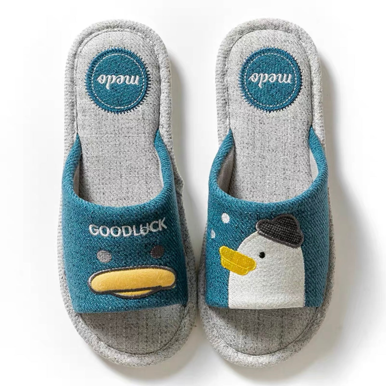 Four Seasons Comfortable Linen Slippers Open-mouthed Duck Blue