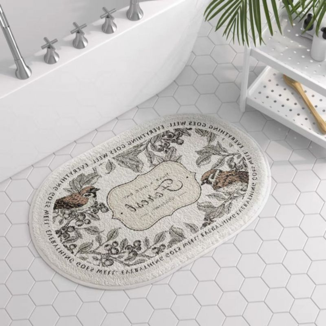 Faux Lambswool Bathroom Absorbent Non-slip Rug Sparrow and Leaves
