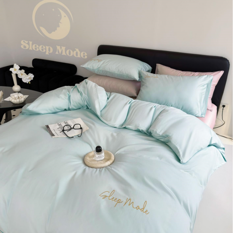 100s Long-Staple Cotton Four Piece Bedding Set Mint Whisper Pink