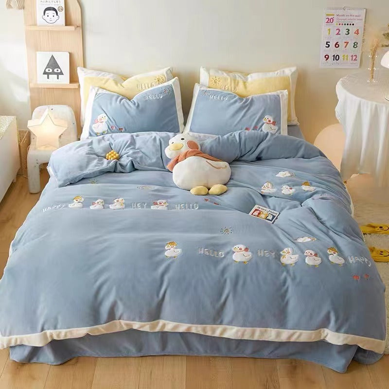High GSM Milk Velvet Set in 4 Duck Blue Complimentary Matching Cushion